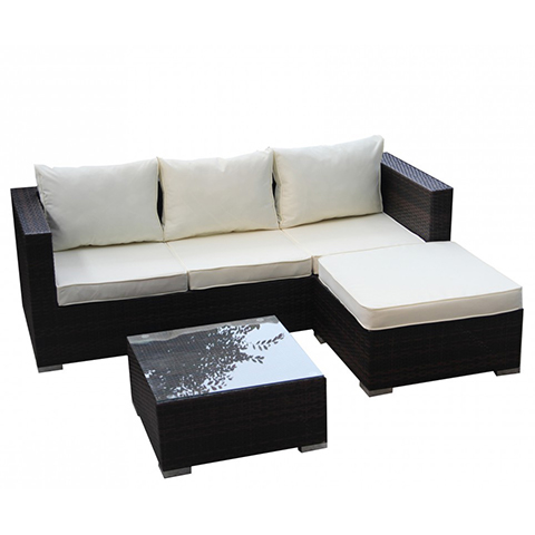 Solax Sunshine Lounge-Ecksofa aus Polyrattan braun inkl. Tisch mit Glasplatte und wasserabweisenden 