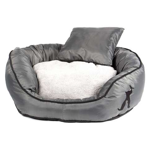 Pet Paradise Tierbett 'Victor' mit Wendekissen + zusätzlichem Kissen, oval, M, grau