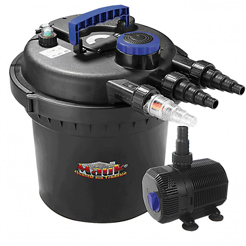 MAUK Teichdruckfilter- Set inkl. 11 Watt UVC-Klärer, Pumpe und Schläuche
