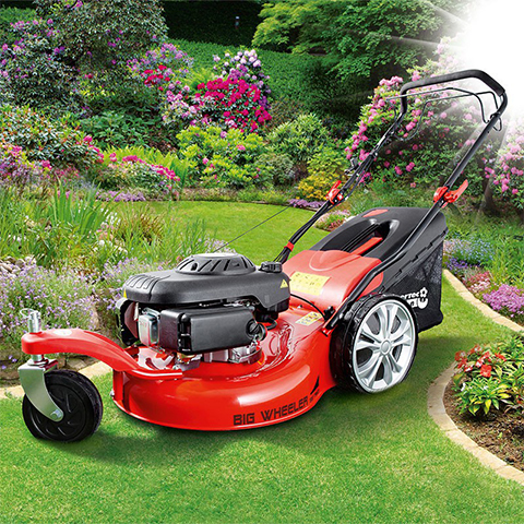 Powertec Garden Benzin- Rasenmäher 5in1, Big Wheeler 561 Trike