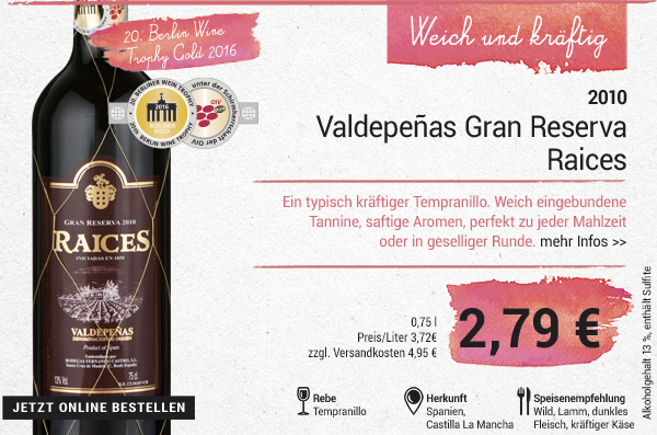 Valdepenas Gran Reserva D.O. 2010 - Spanien